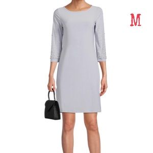 M - NWT Tiana B. Gray Pearls Beaded Sheath Dress